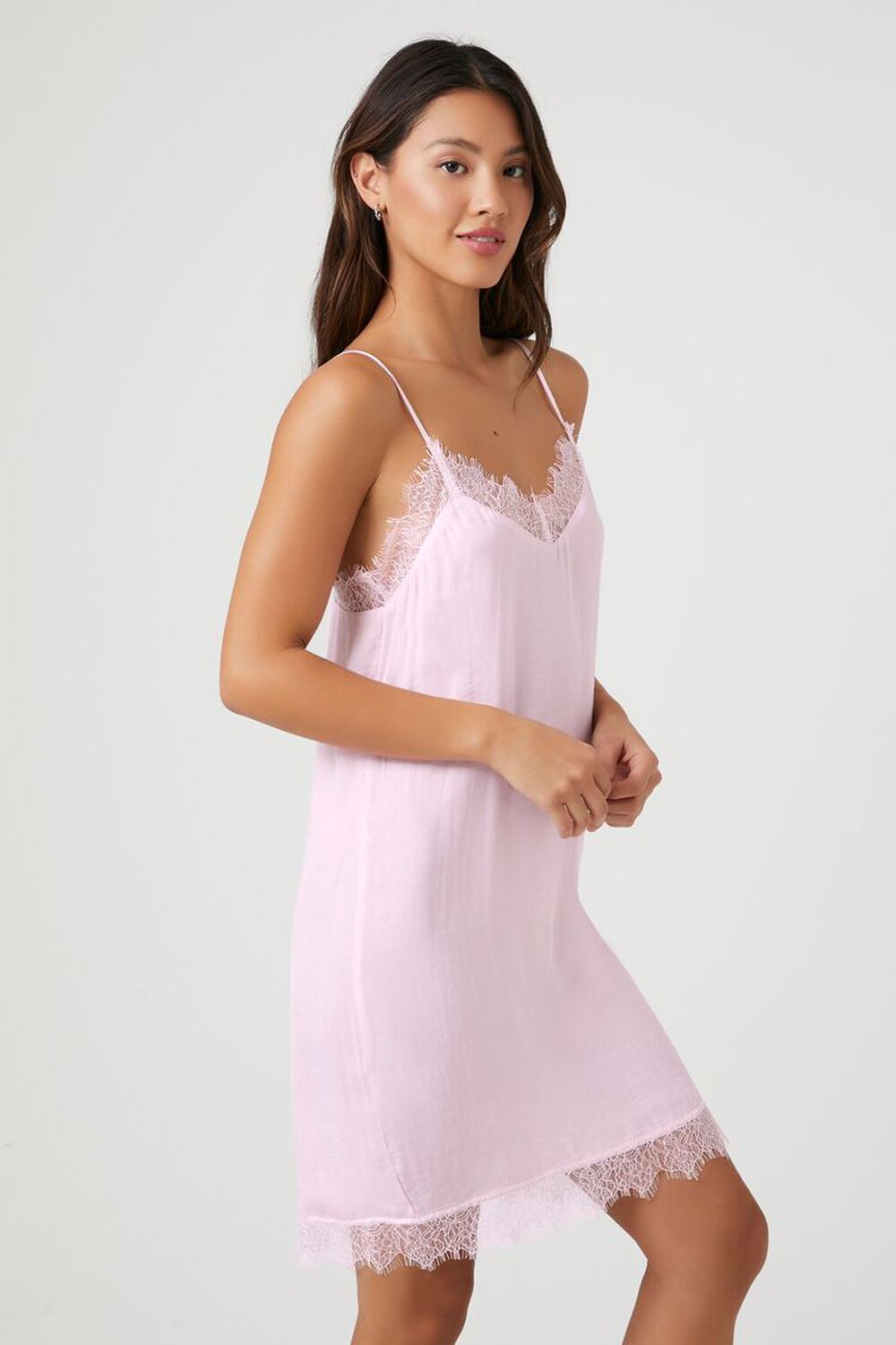 Satin Lace-Trim Lingerie Slip Dress